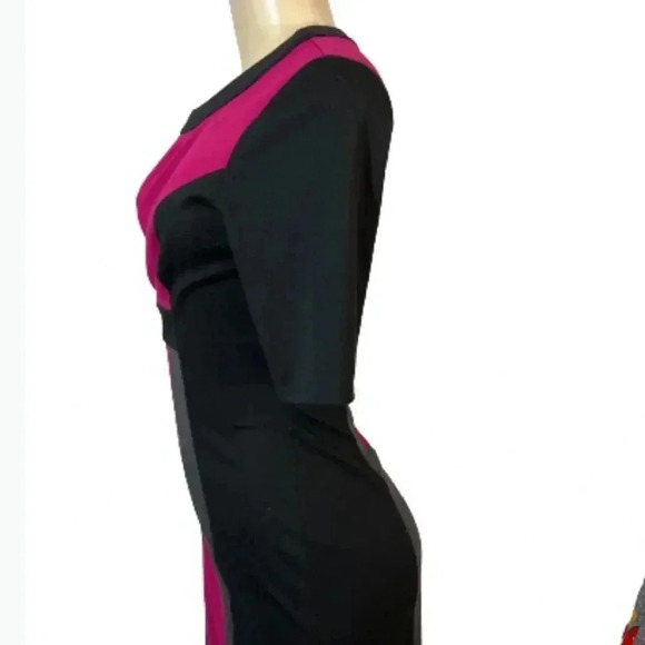 9&co pink BLACK GRAT COLOR BLOCK DRESS MIDI LENGTH SHORT SLEEVE SIZE 6 - Picture 3 of 8